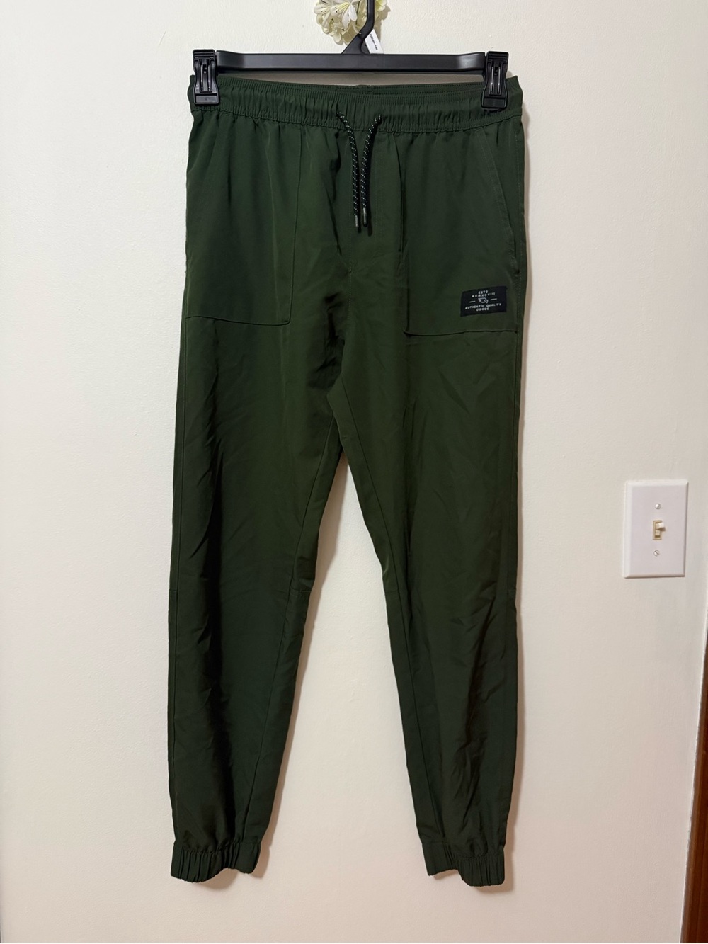 Men's Dark Olive Drawstring Jogger Pants with Elastic Cuffs